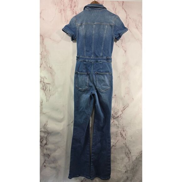 Good American Jumpsuit Womens 1 Small Denim Coveralls Zip Bootcut Jeans Stretch - Picture 6 of 14
